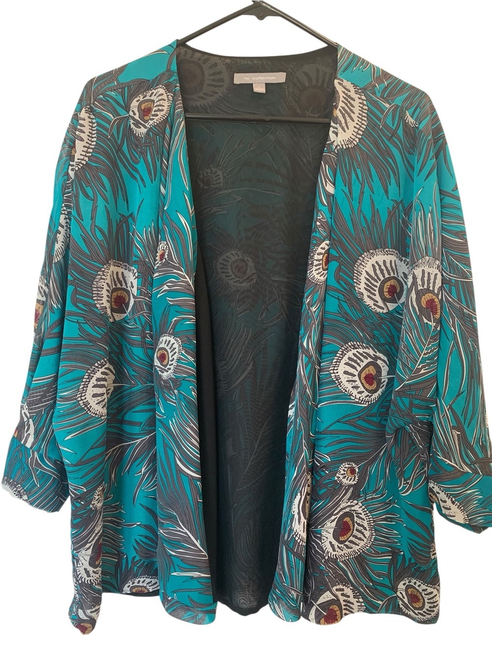 New York Collection Blazer Open Front Peacock Pattern Size Large